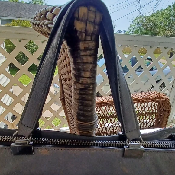 AUTH MILLY GUNMETAL GRAY CHAINLINKED XL LEATHER SATCHEL HANDBAG W/ LONG STRAP! - Picture 10 of 16